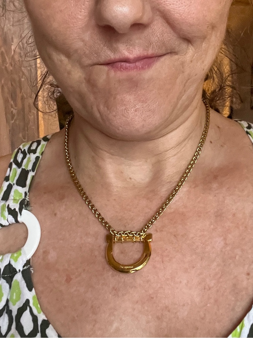 Salvatore Ferragamo Custom Vintage Gold Horseshoe Pendant Spiga Necklace 16” - Picture 8 of 9